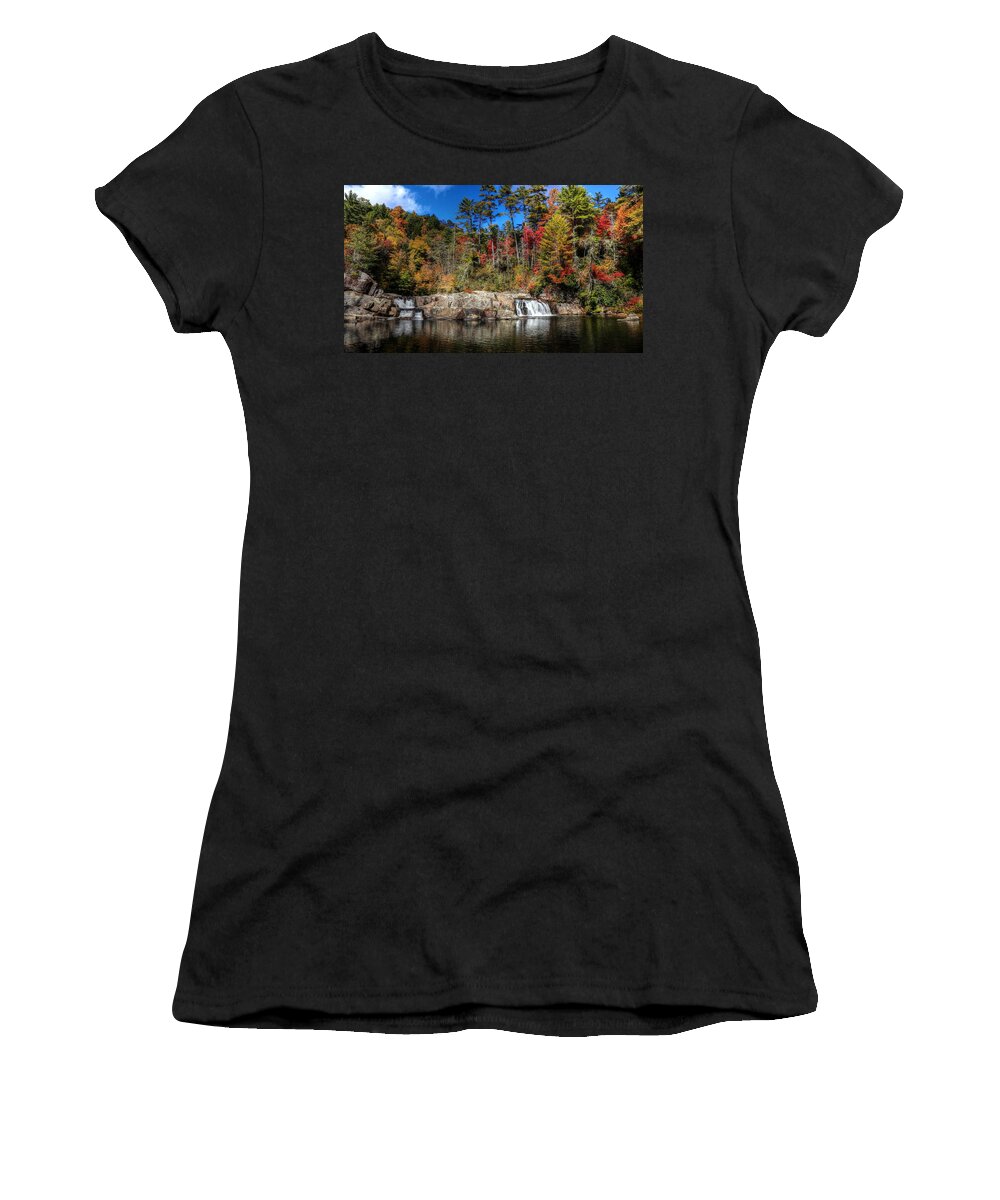 Linville Upper Falls During Fall Women's T-Shirt featuring the photograph Linville Upper Falls During Fall by Carol Montoya