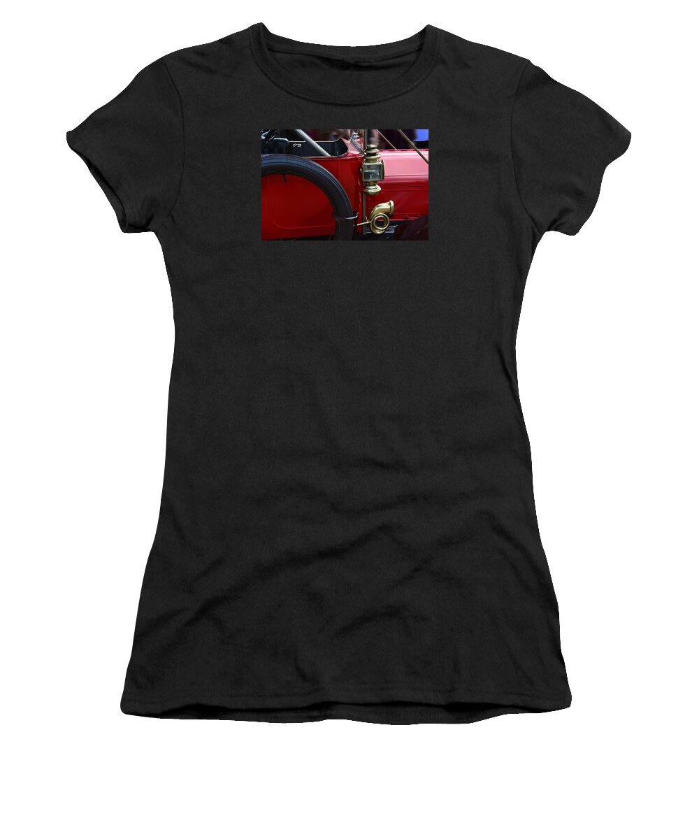 Antique Car Women's T-Shirt featuring the photograph Little Red Car with a Golden Horn - the Henry Ford 1909 Model T by Yvonne Wright