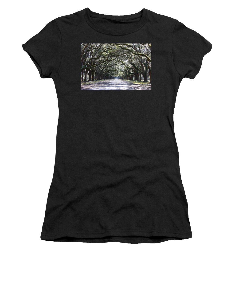 Landscape Women's T-Shirt featuring the photograph Live Oak Lane in Savannah by Carol Groenen