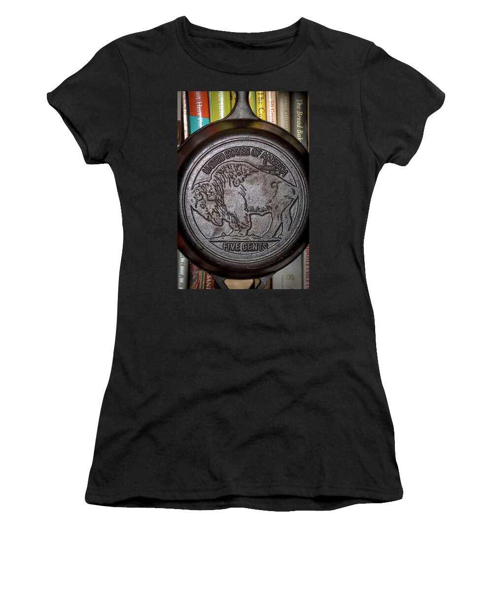 Black Women's T-Shirt featuring the photograph Lodge Buffalo Nickle Back by Shawn Jeffries