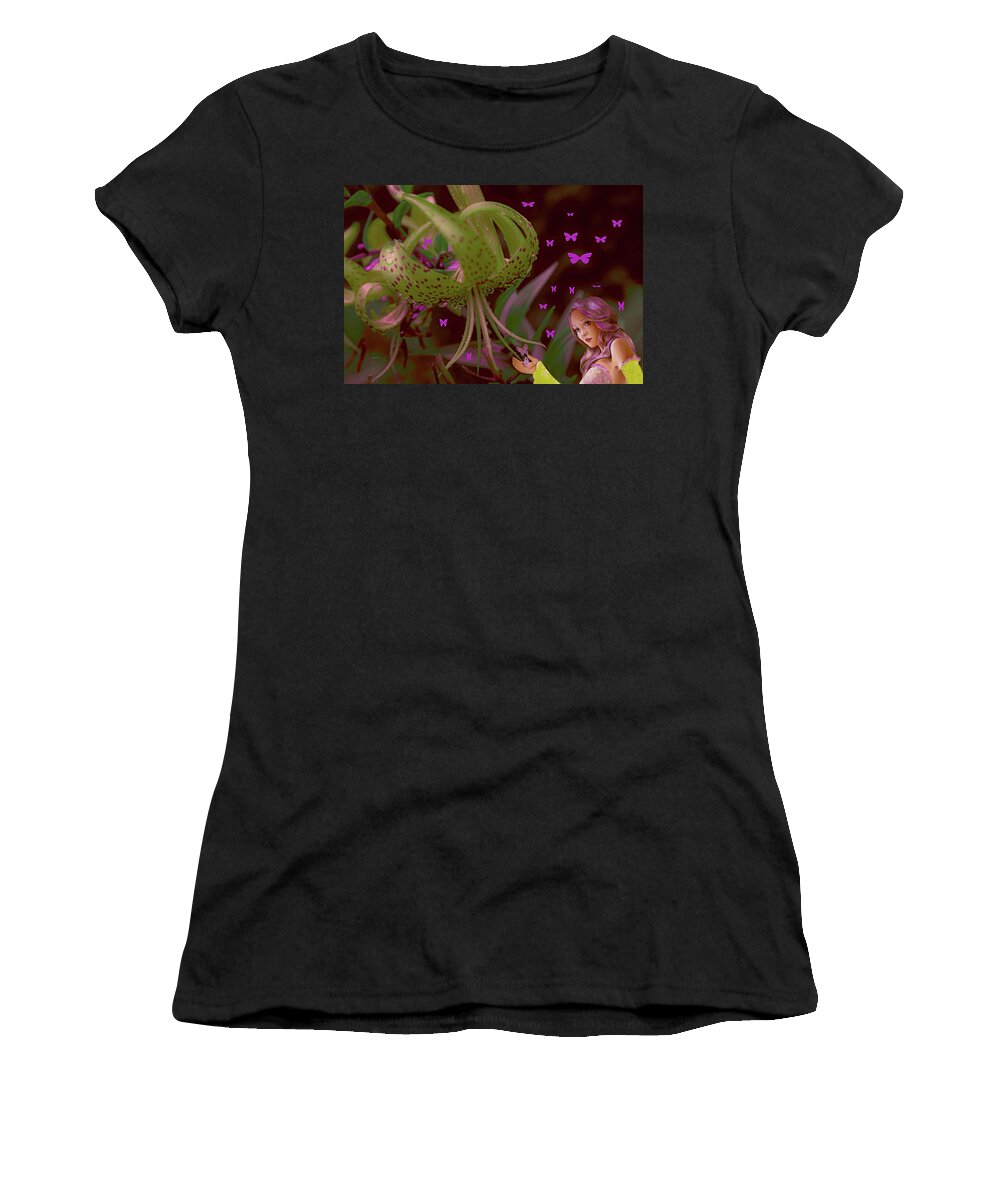 Fantasy Art Women's T-Shirt featuring the mixed media Magical Garden by Dennis Baswell