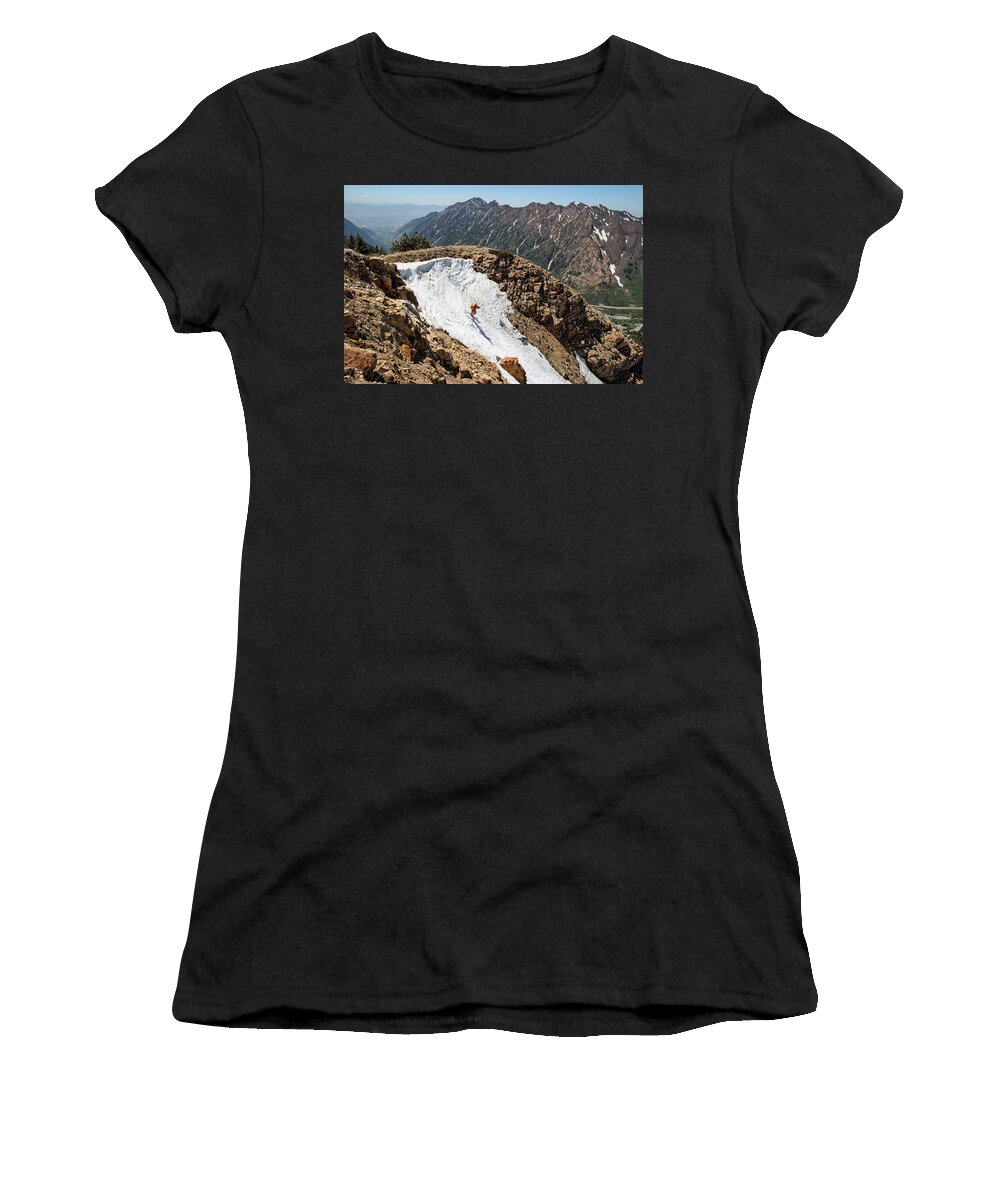 Utah Women's T-Shirt featuring the photograph Main Chute Skier - Alta, Utah - June '16 by Brett Pelletier