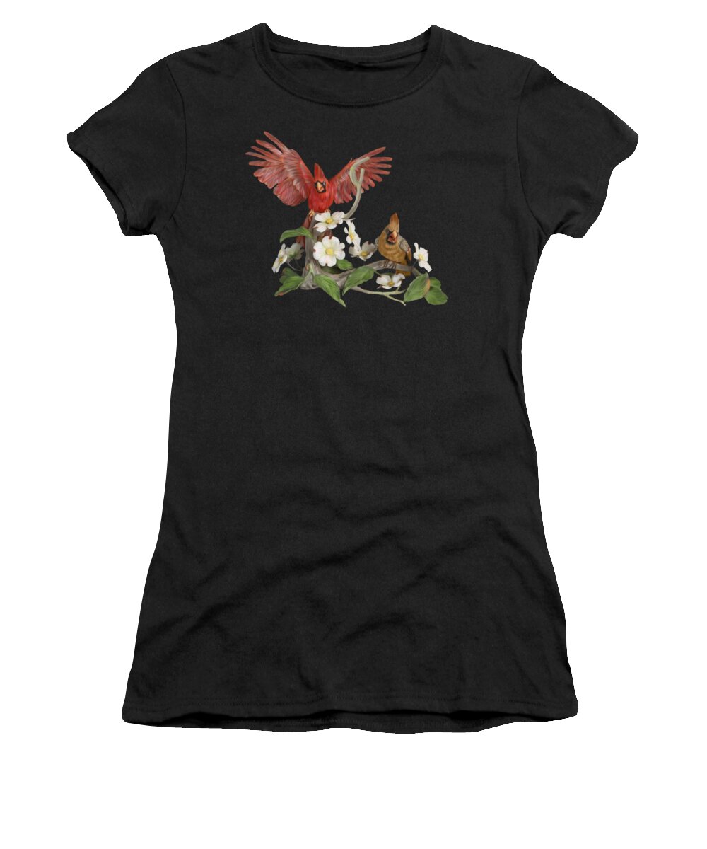 Northern Cardinal Women's T-Shirt featuring the digital art Male and Female Cardinals by Walter Colvin