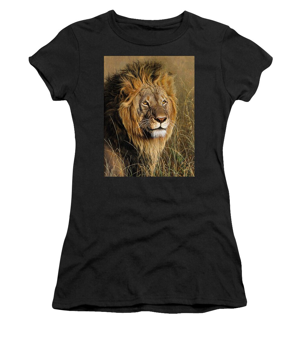 Lion Women's T-Shirt featuring the painting Male Lion by Alan M Hunt