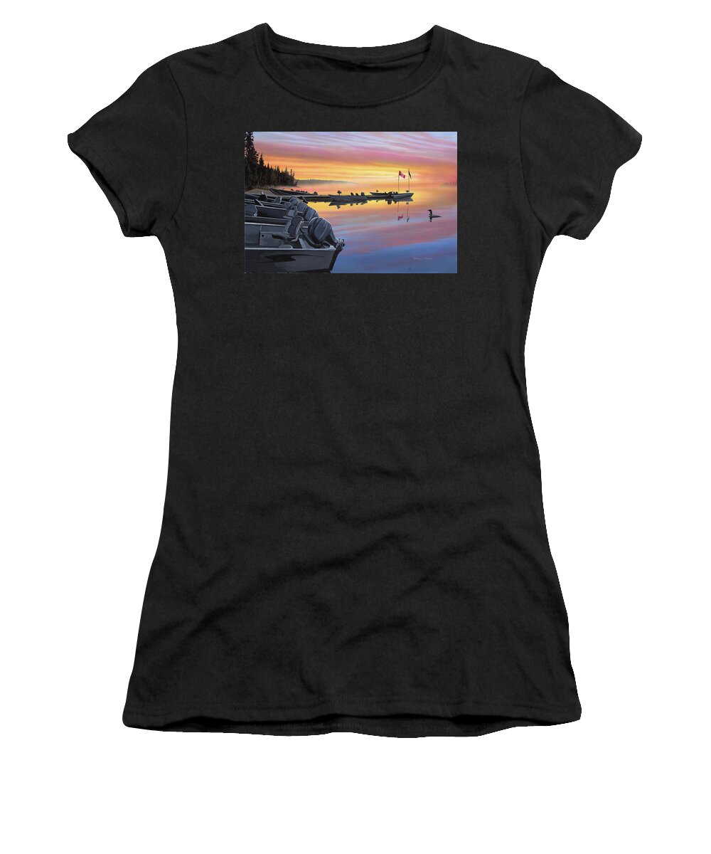 Landscape Women's T-Shirt featuring the painting Canadian Dawn by Anthony J Padgett