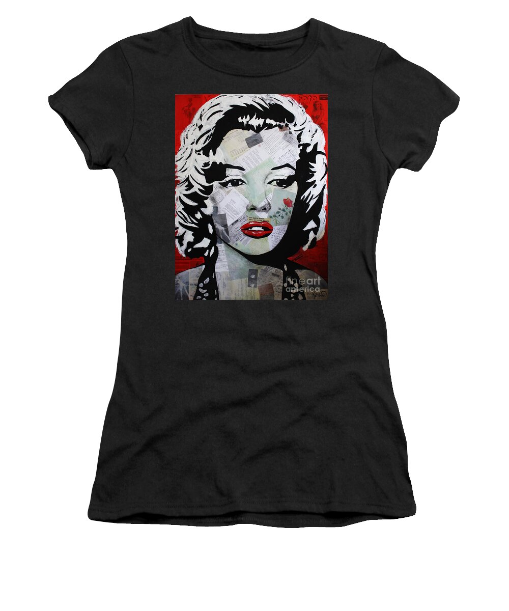 Marilyn Monroe Women's T-Shirt featuring the painting MARILYN MONROE Red Flower by Kathleen Artist PRO