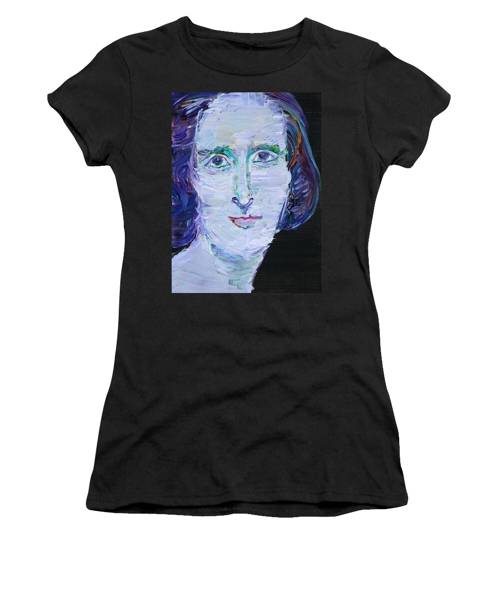 Shelley Women's T-Shirt featuring the painting MARY SHELLEY - oil portrait by Fabrizio Cassetta