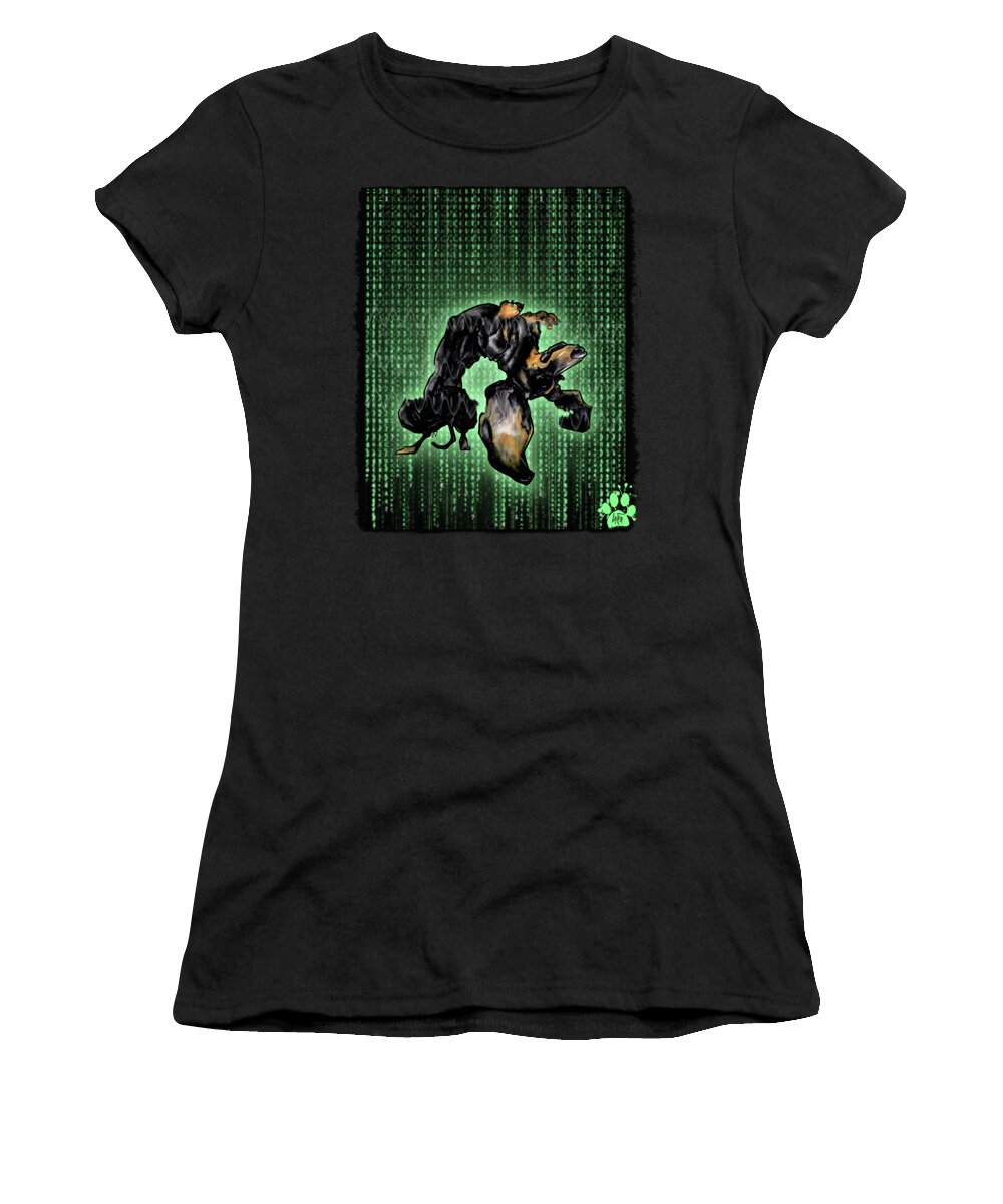Dog Caricature Women's T-Shirt featuring the drawing Matrix Dachshund Caricature Art Print by Canine Caricatures By John LaFree