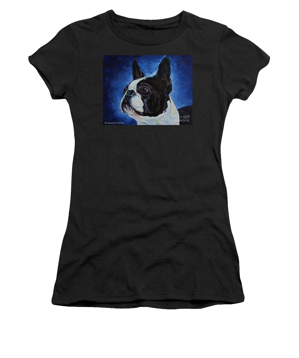 Boston Terrier Women's T-Shirt featuring the painting Matt by Susan Herber