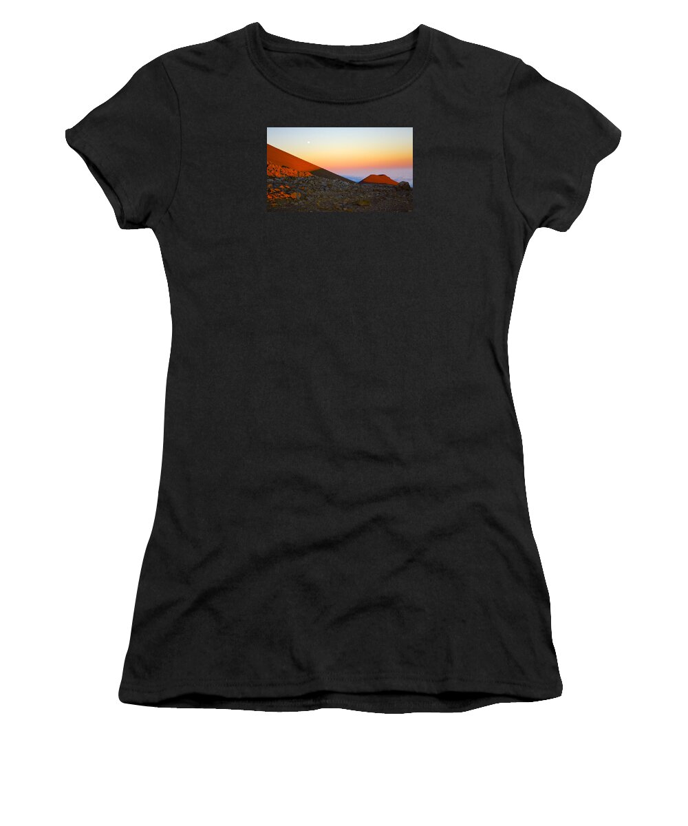 Mauna Kea Women's T-Shirt featuring the photograph Mauna Kea Sunset with Full Moon Volcanoes National Park Hawaii by Venetia Featherstone-Witty