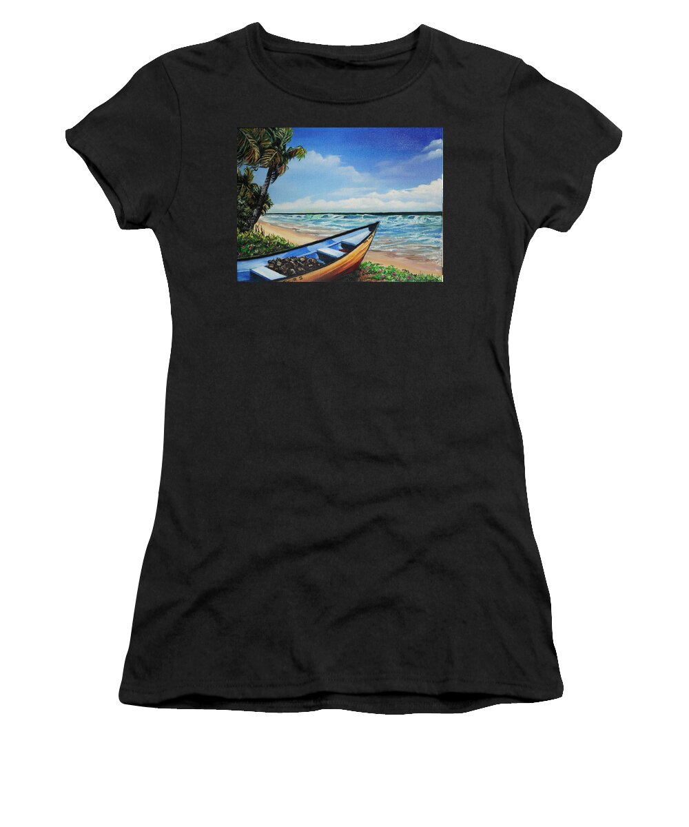 Trinidad And Tobago Beach Women's T-Shirt featuring the painting Mayaro Beach by Karin Dawn Kelshall- Best