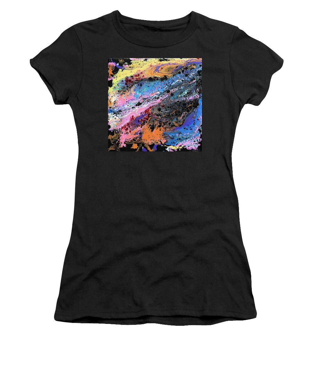Acrylic Flow Pours Women's T-Shirt featuring the painting Mercury Wars by Sherry Harradence