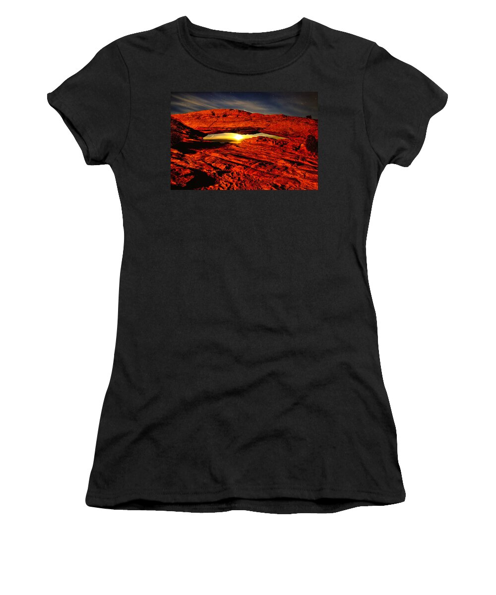 Mesa Arch Women's T-Shirt featuring the photograph Mesa Arch Moonshine by Greg Norrell