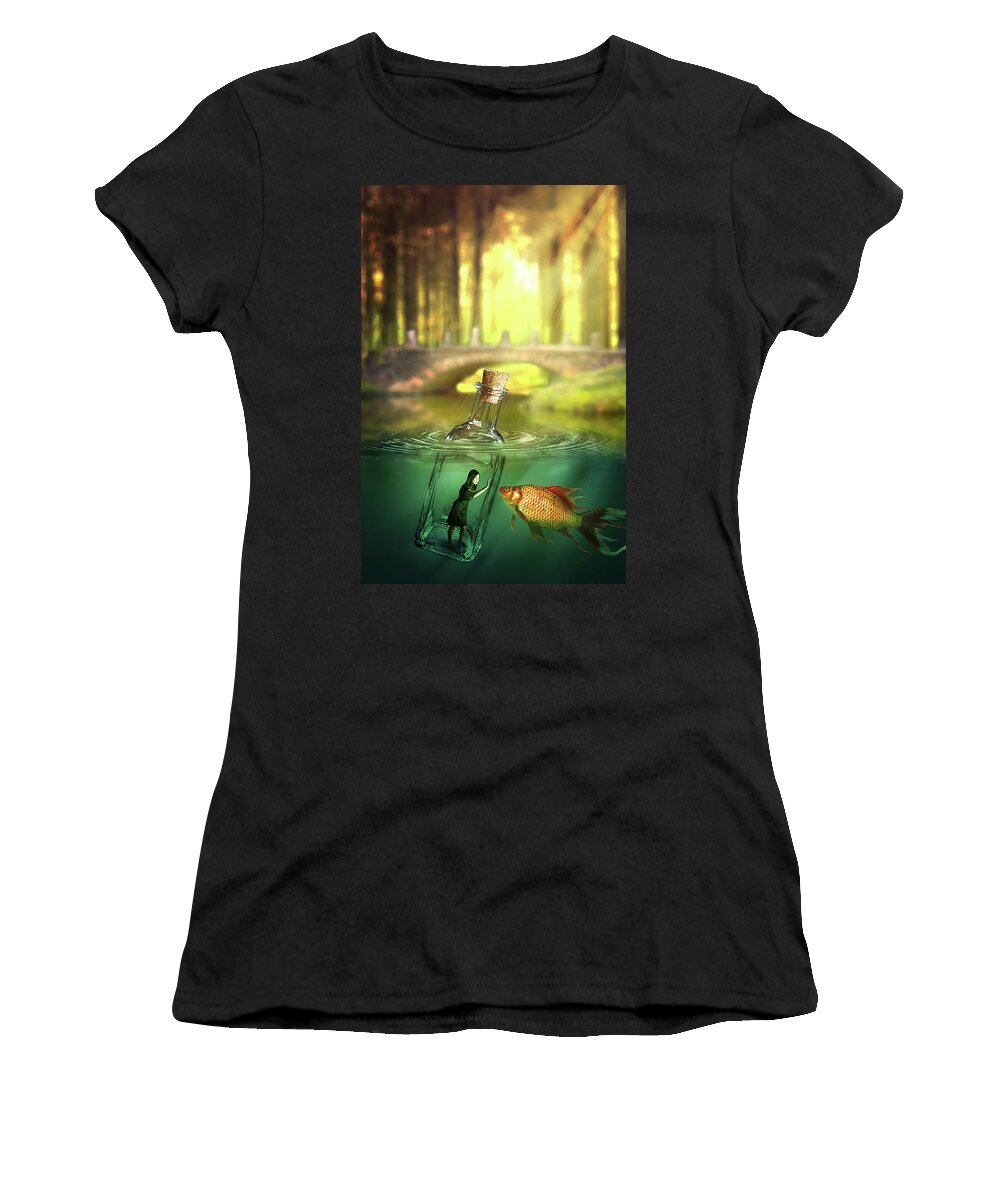 Woman Women's T-Shirt featuring the digital art Message in a bottle by Nathan Wright
