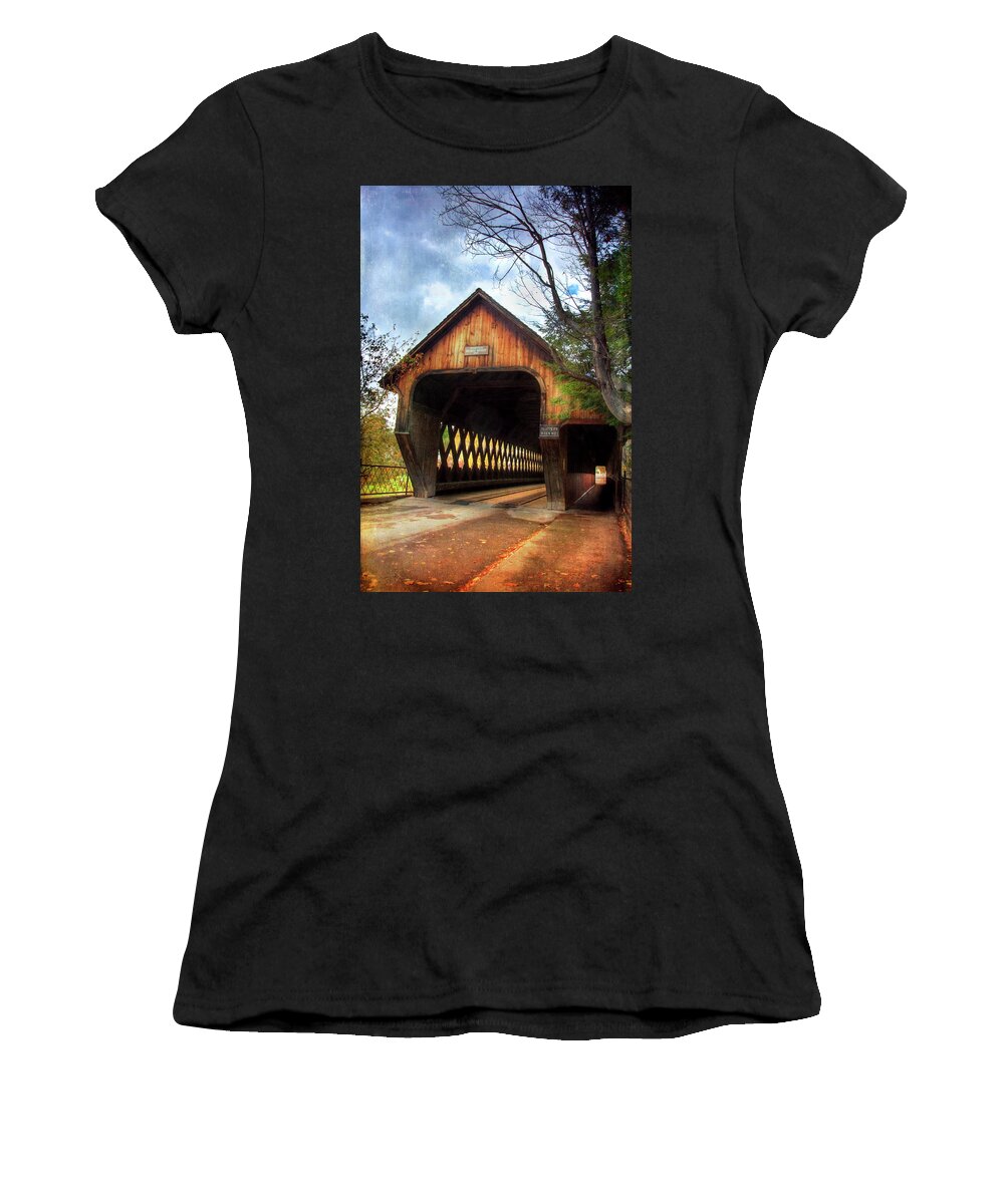 Woodstock Vermont Women's T-Shirt featuring the photograph Middle Covered Bridge - Woodstock Vermont by Joann Vitali
