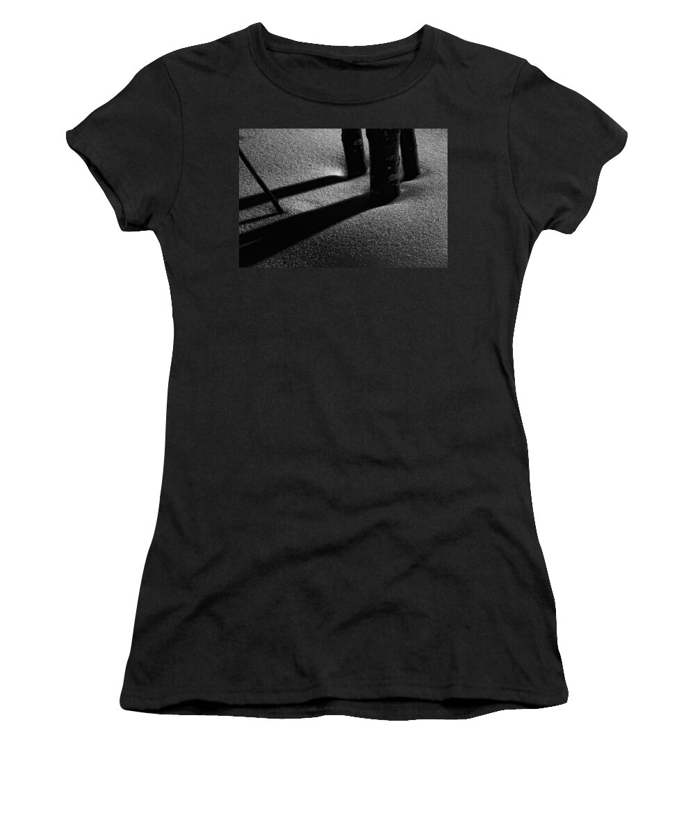 Black And White Women's T-Shirt featuring the photograph Midnight Snow Shadows #9468 by Irwin Barrett