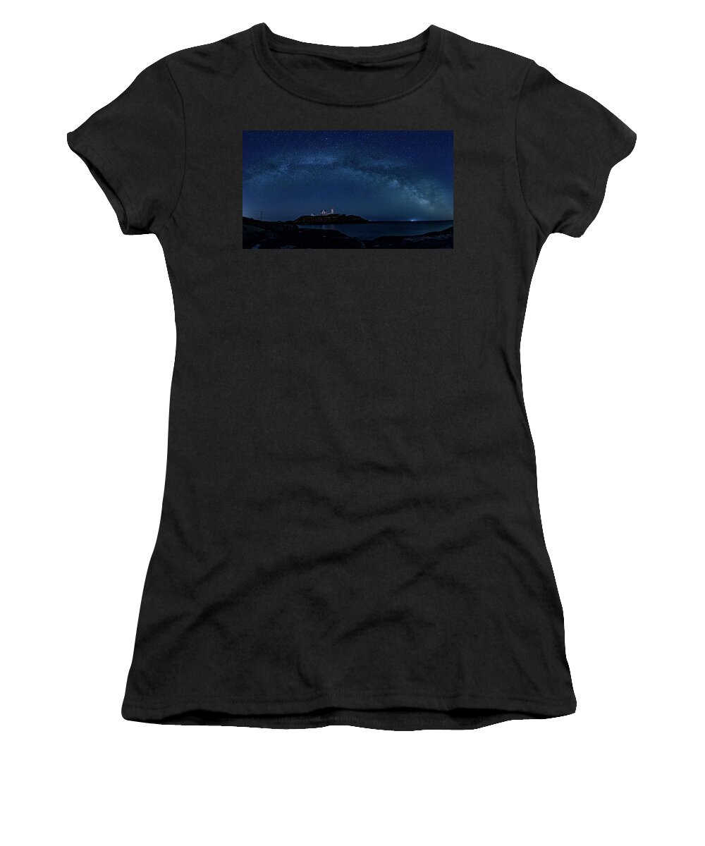 Milky Way Women's T-Shirt featuring the photograph Milky Way over Nubble by Darryl Hendricks