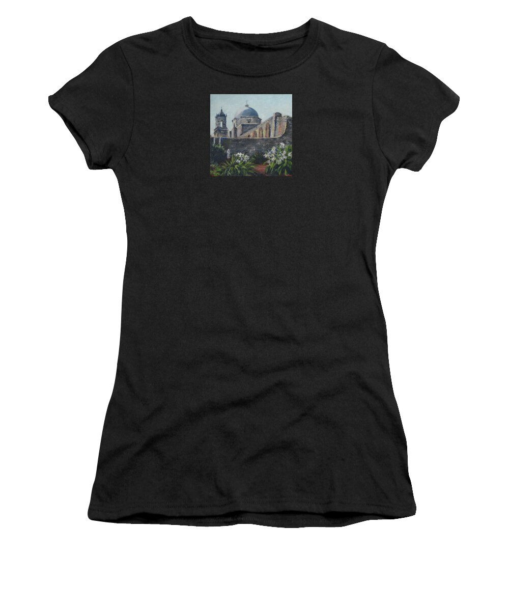 Texas Women's T-Shirt featuring the painting Mission Concepcion in San Antonio by Connie Schaertl