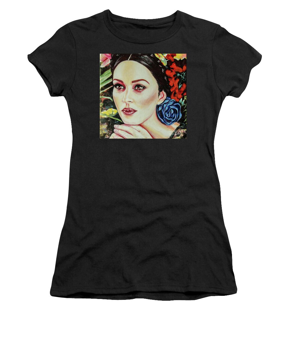 Monica Bellucci Women's T-Shirt featuring the painting Monica Bellucci by Elaine Berger