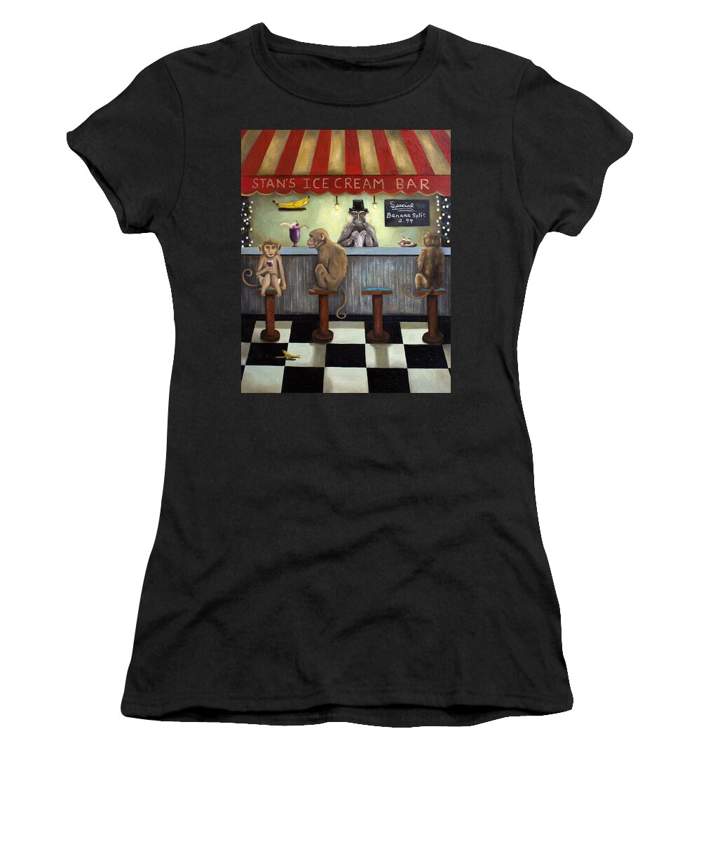 Bar Women's T-Shirt featuring the painting Monkey Business by Leah Saulnier The Painting Maniac