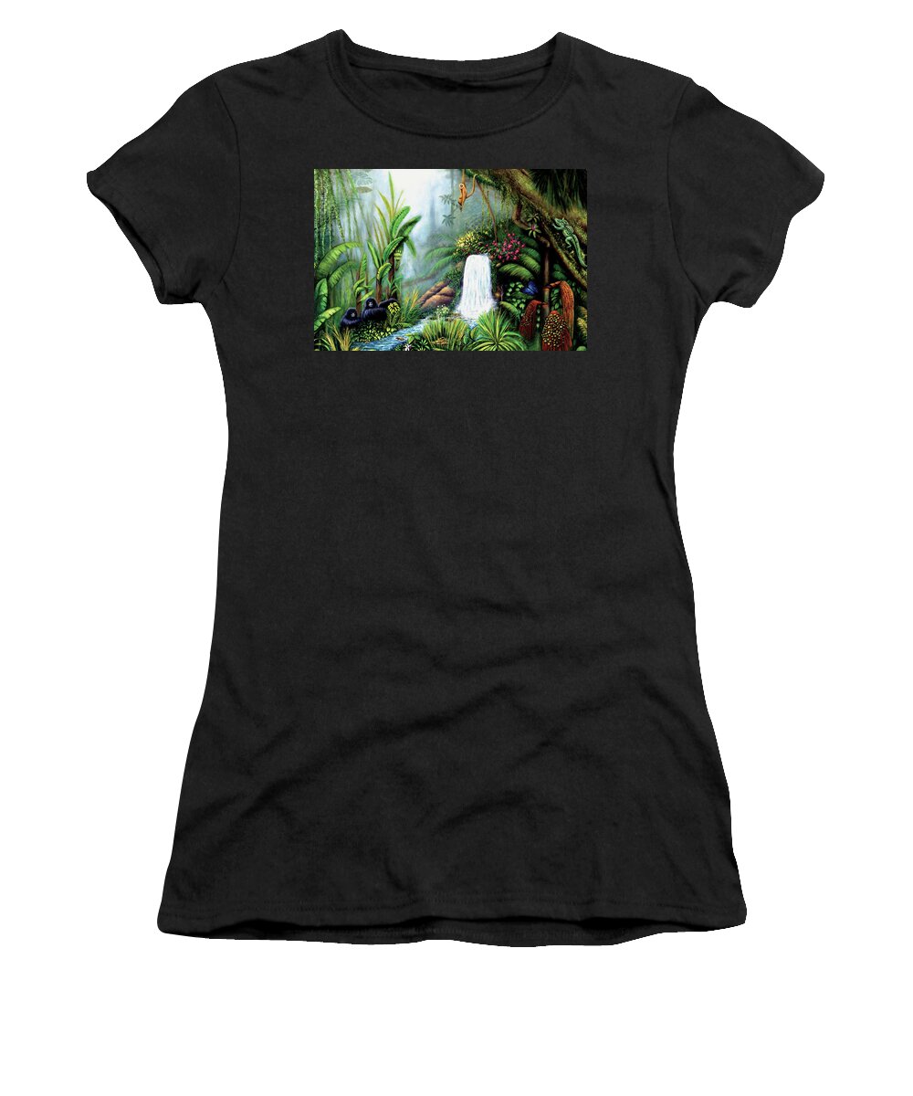 Jungle Women's T-Shirt featuring the painting Monkeying Around by Lynn Buettner