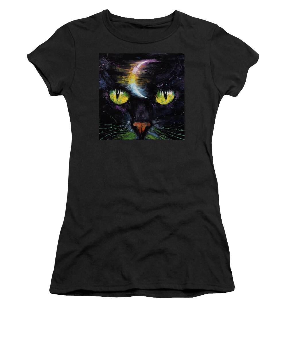 Cat Women's T-Shirt featuring the painting Moon Cat by Michael Creese