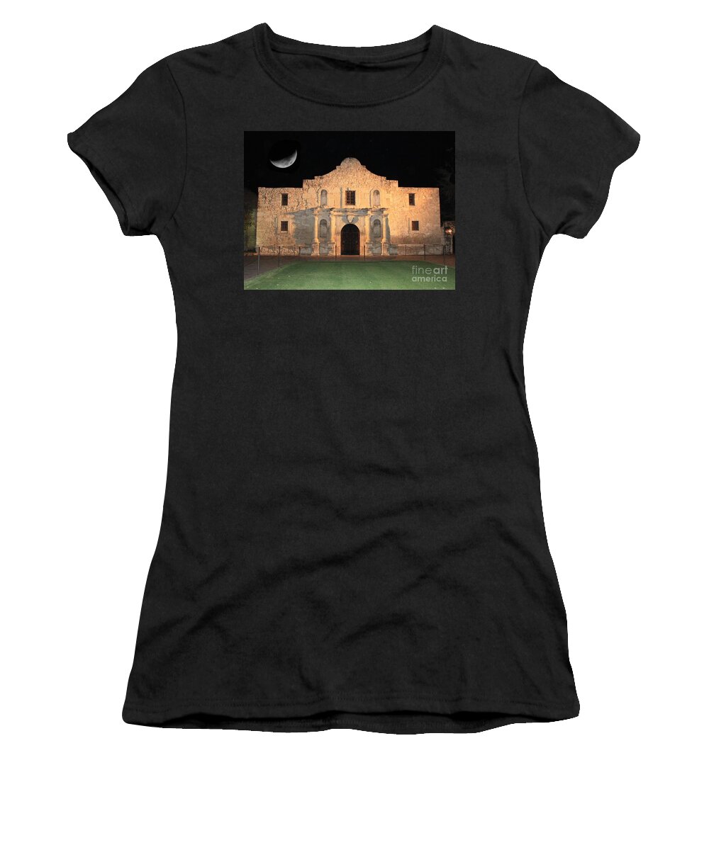 The Alamo Women's T-Shirt featuring the photograph Moon over the Alamo by Carol Groenen