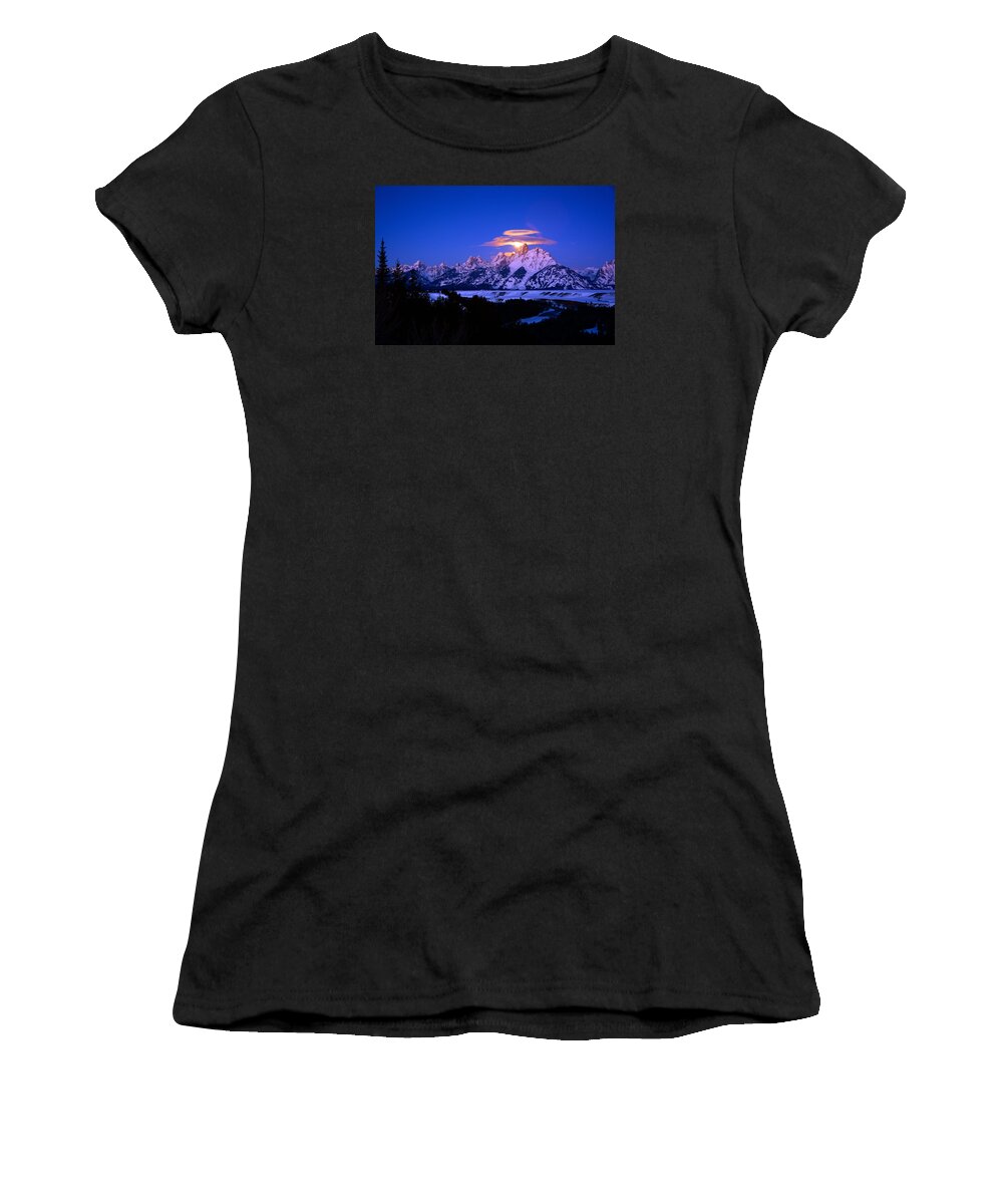 Moon Set Women's T-Shirt featuring the photograph Moon Sets Over the Tetons by Raymond Salani III