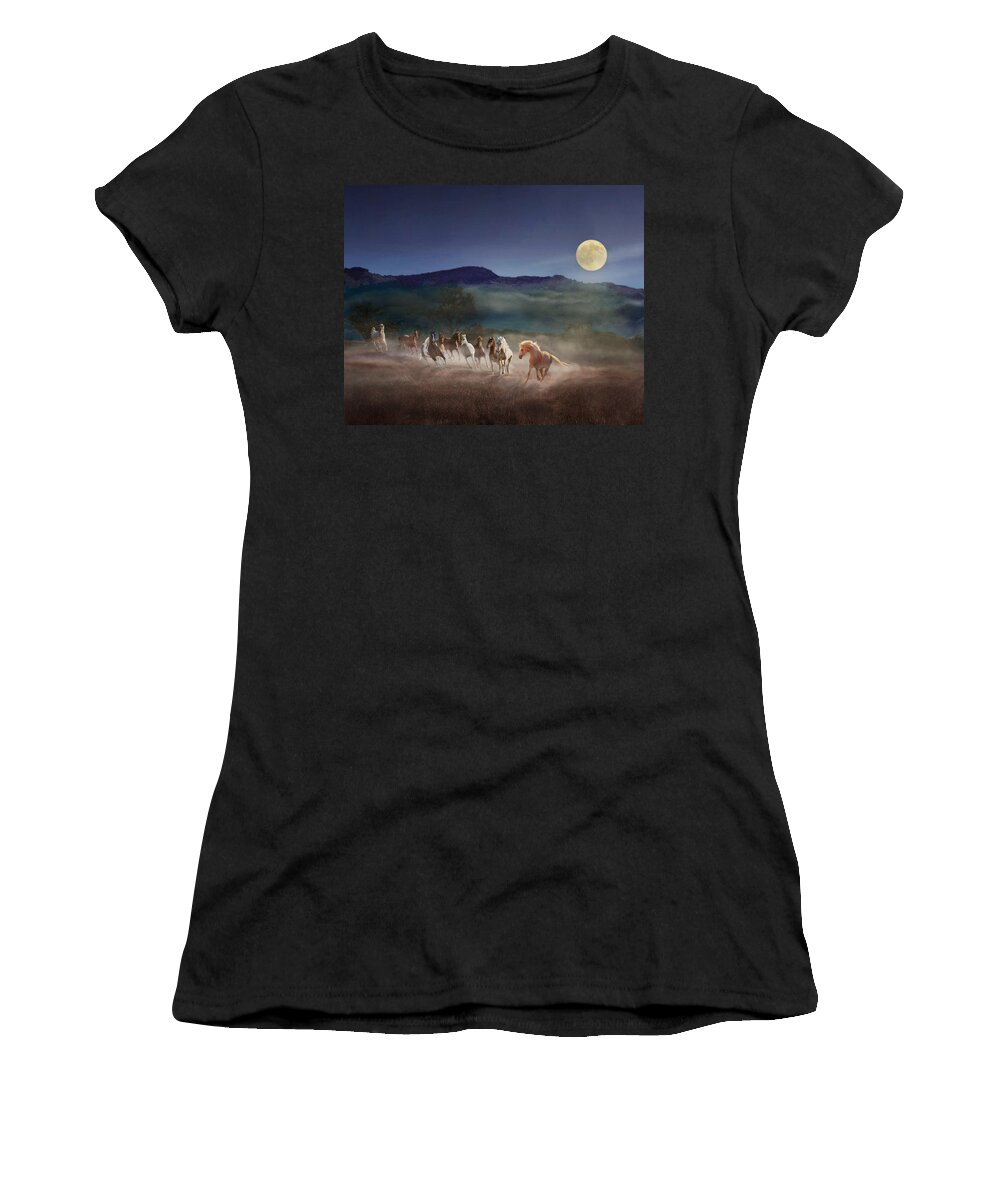 Moonlight Women's T-Shirt featuring the photograph Moonlight Run by Melinda Hughes-Berland