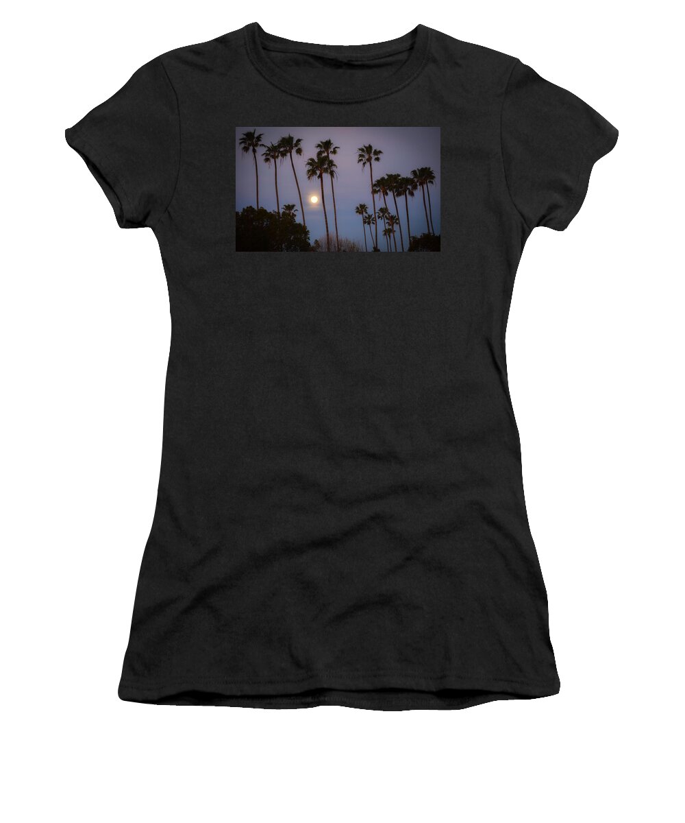 Moon Women's T-Shirt featuring the photograph Moonset Palms by Richard Cheski