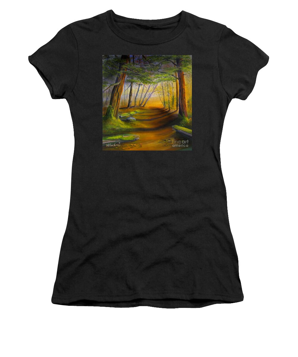 Landscape Women's T-Shirt featuring the painting Morning Stroll by Wayne Enslow
