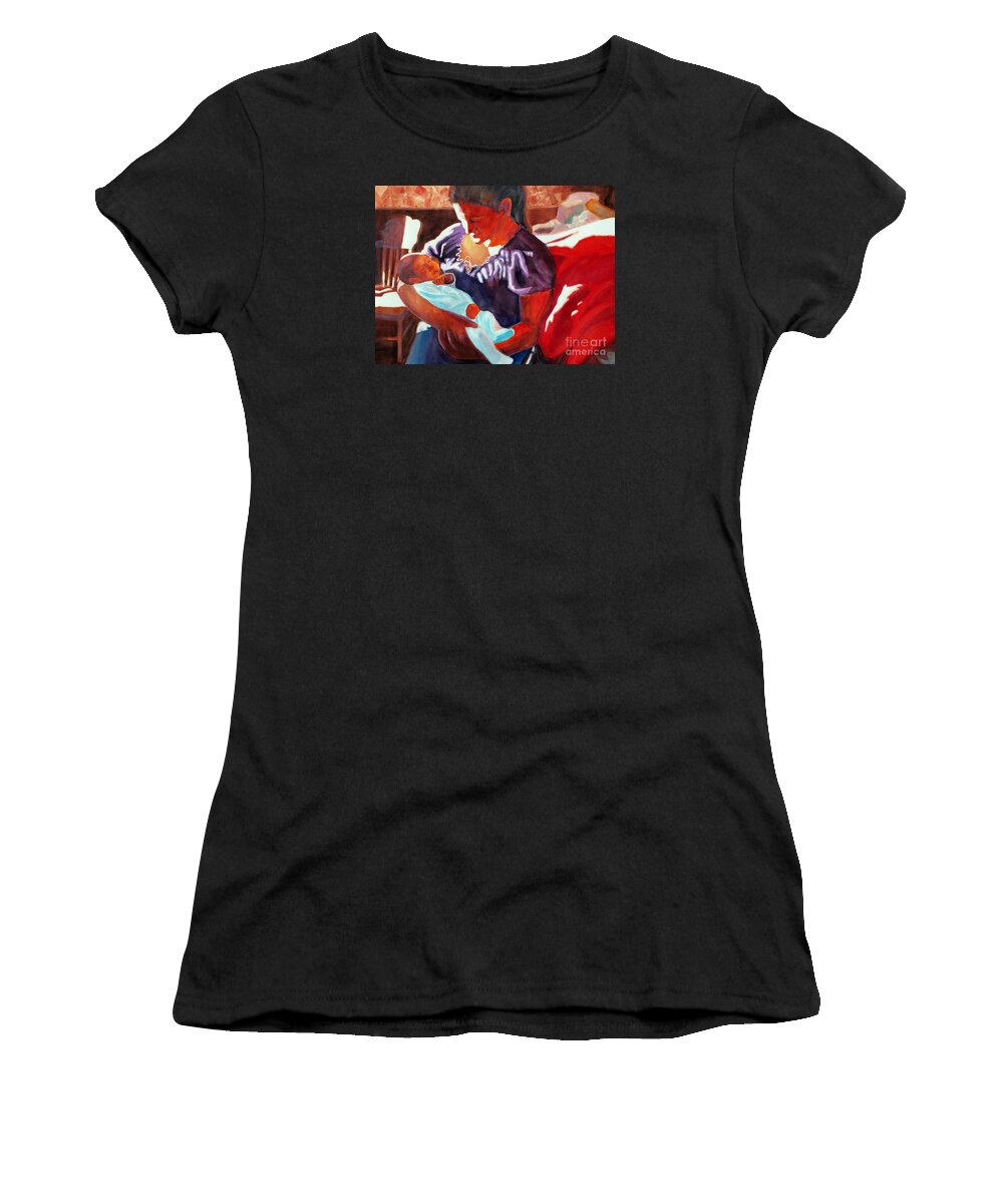 Paintings Women's T-Shirt featuring the painting Mother and Newborn Child by Kathy Braud