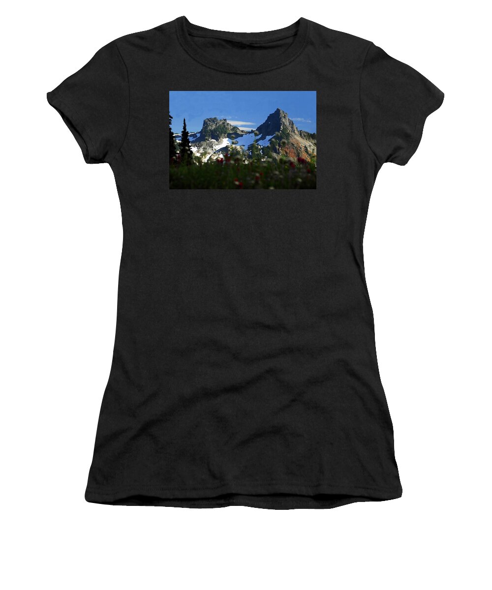 Mountains Women's T-Shirt featuring the painting Mountain splendor by David Lee Thompson