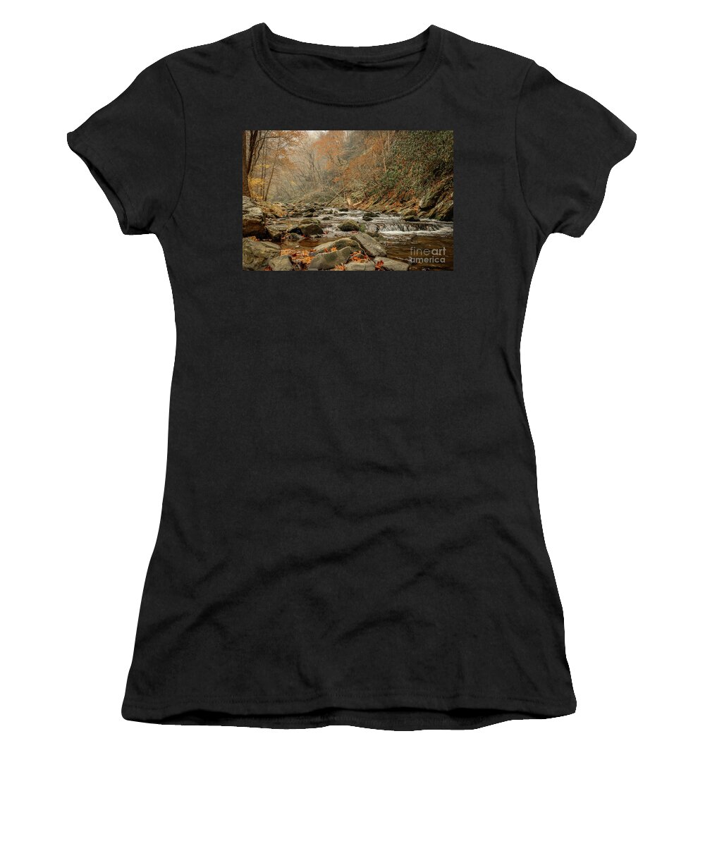 Mountain Stream Women's T-Shirt featuring the photograph Mountain Stream in Fall by Tom Claud