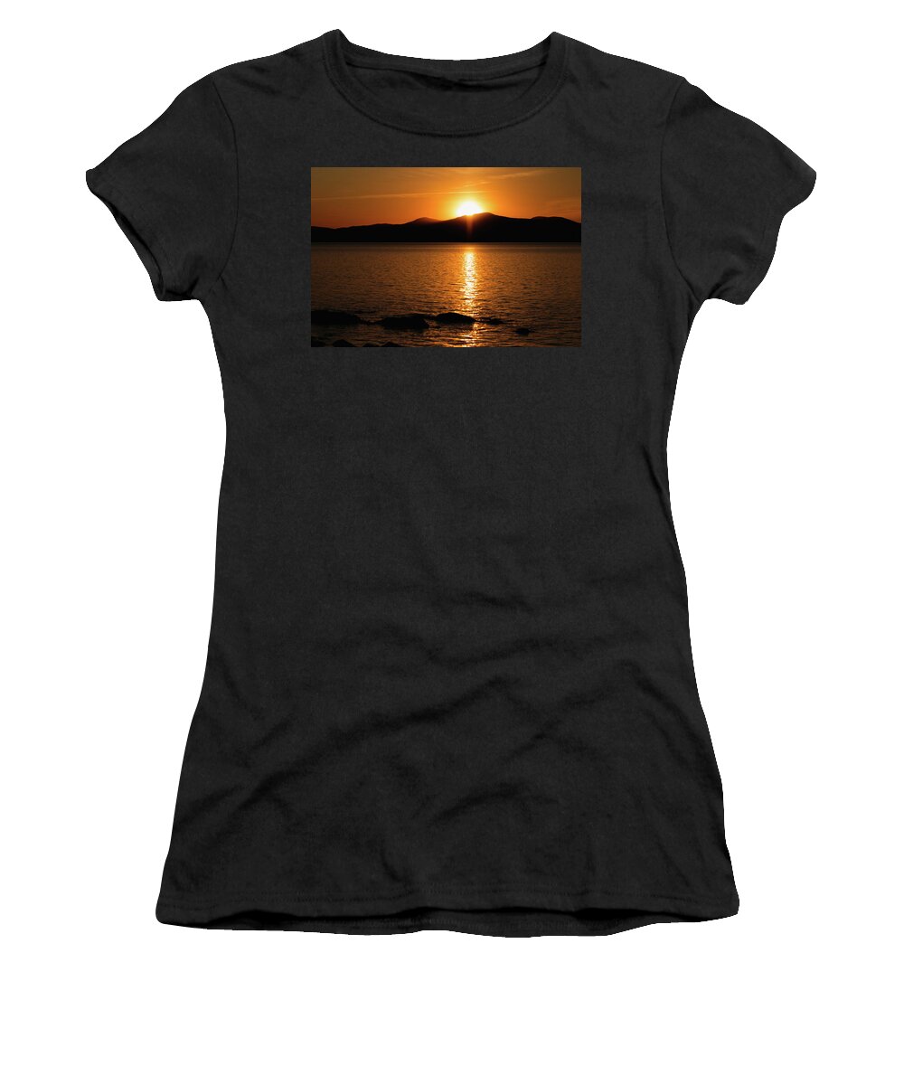 Artstudio29 Women's T-Shirt featuring the photograph Mountains and River at sunset by Cristina Stefan