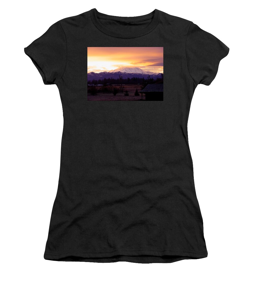 Northwest Women's T-Shirt featuring the photograph Mt. Rainier On Fire by Shirley Heyn