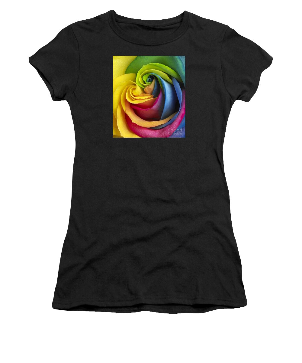 Rainbow Rose Women's T-Shirt featuring the photograph Rainbow Rose by Tony Cordoza