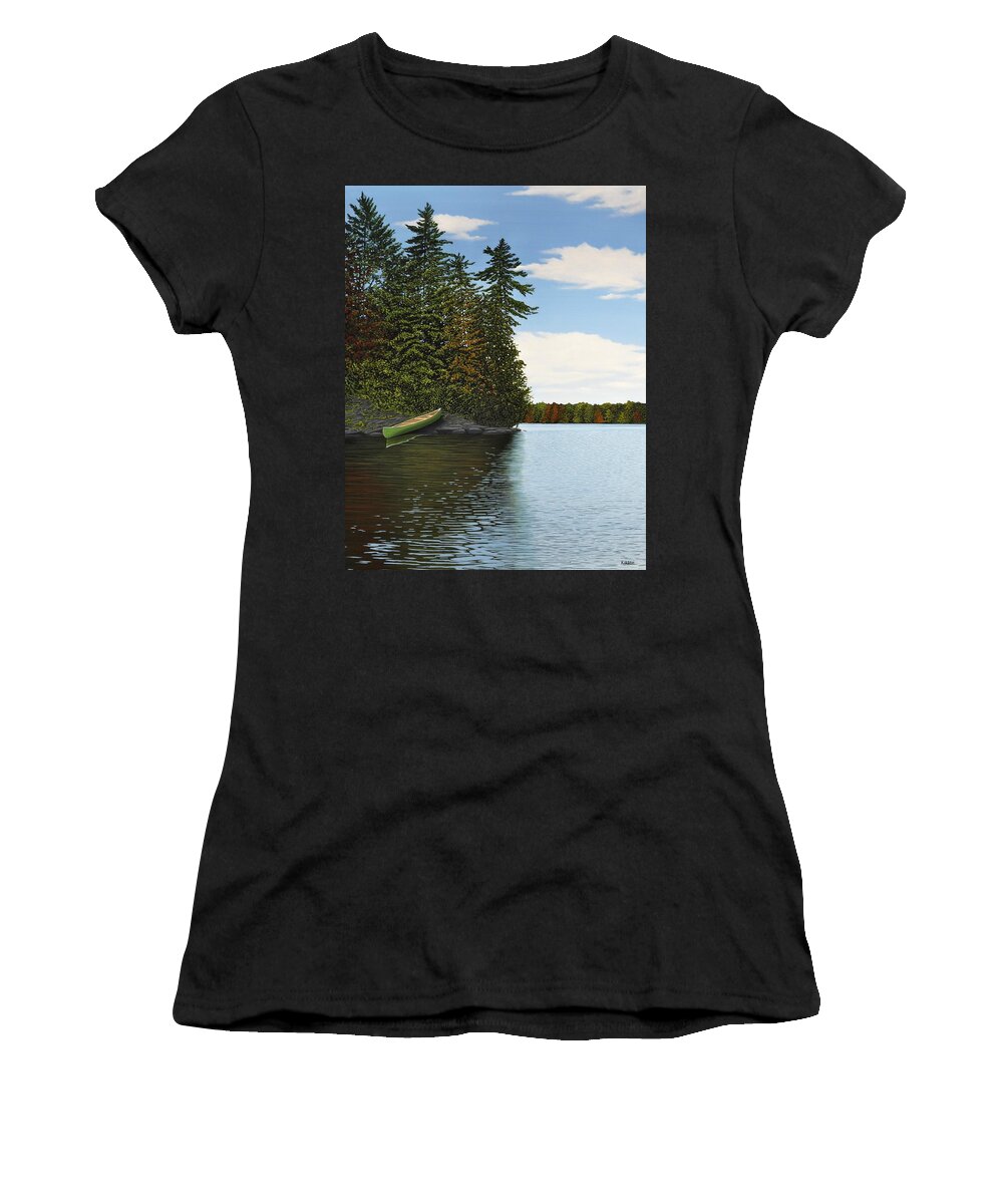 Rocks Women's T-Shirt featuring the painting Muskoka Shores by Kenneth M Kirsch