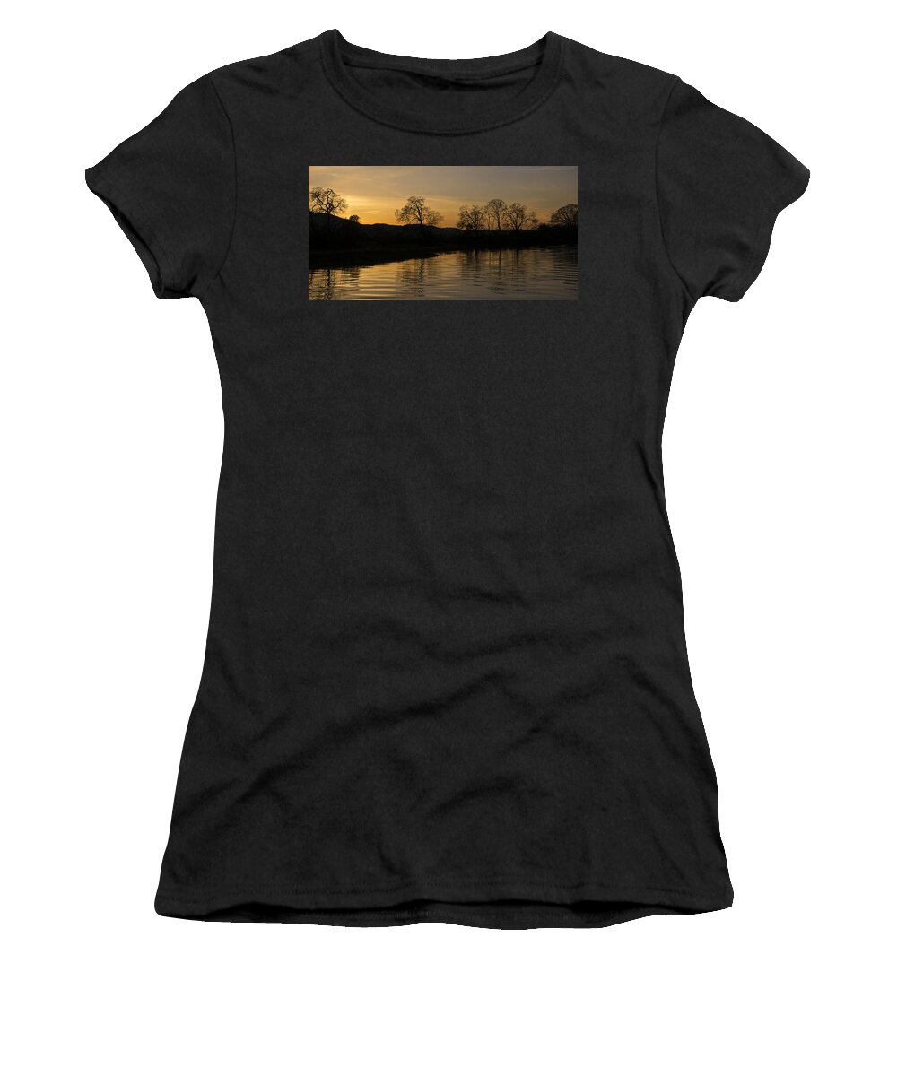 Gary Oak Women's T-Shirt featuring the photograph Nanaimo River Sunset - 365-43 by Inge Riis McDonald
