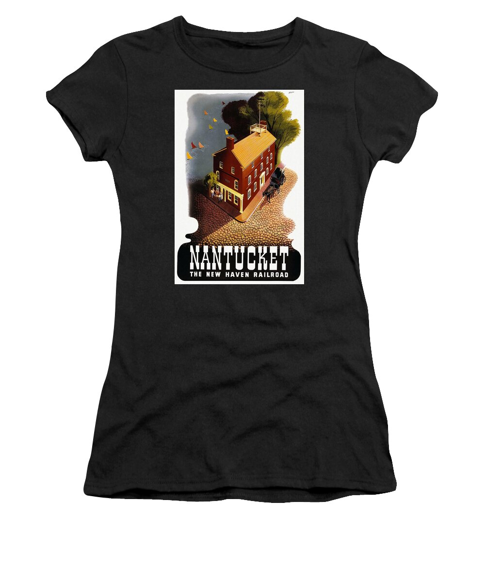 Nantucket Women's T-Shirt featuring the mixed media Nantucket, Massachusetts - The New Haven Railroad - Retro travel Poster - Vintage Poster by Studio Grafiikka