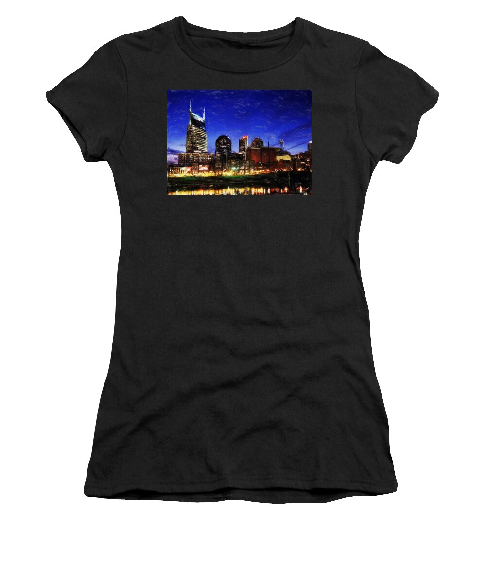Landscape Women's T-Shirt featuring the painting Nashville At Twilight by Dean Wittle