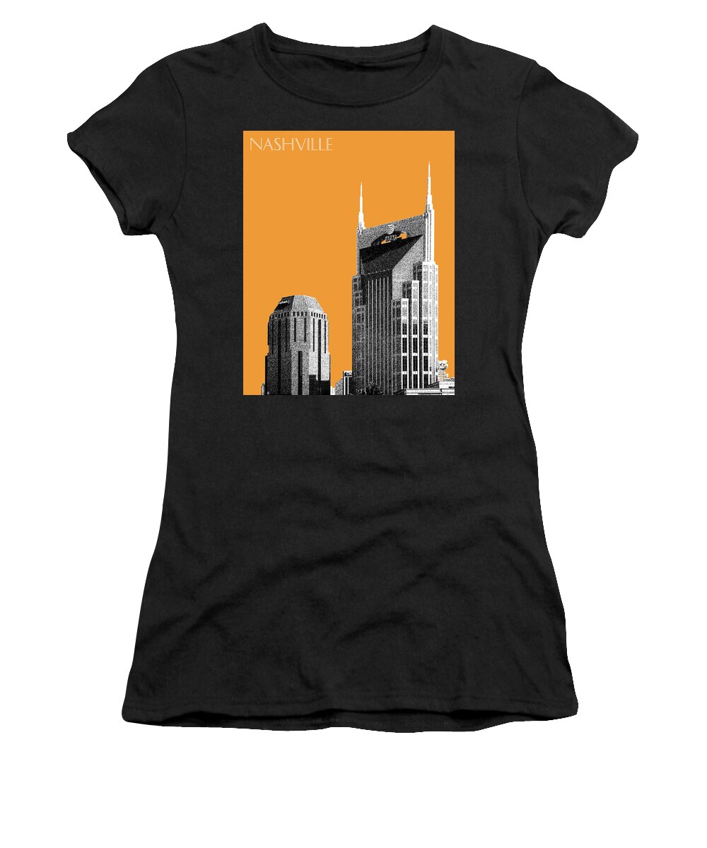 Architecture Women's T-Shirt featuring the digital art Nashville Skyline AT and T Batman Building - Orange by DB Artist