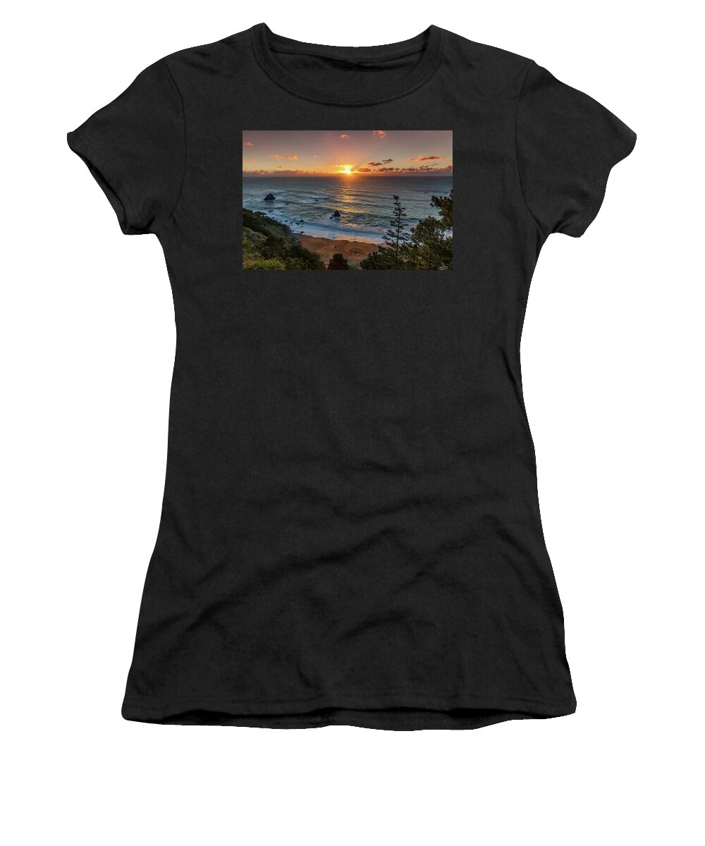 Navarro Beach Women's T-Shirt featuring the photograph Navarro Beach Sunset - Albion, CA by Donnie Whitaker