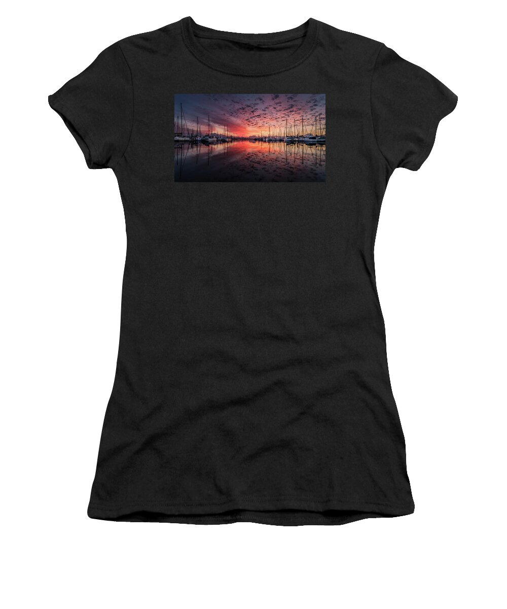 New England Women's T-Shirt featuring the photograph New England Sunrise on the Bay by Movie Poster Prints