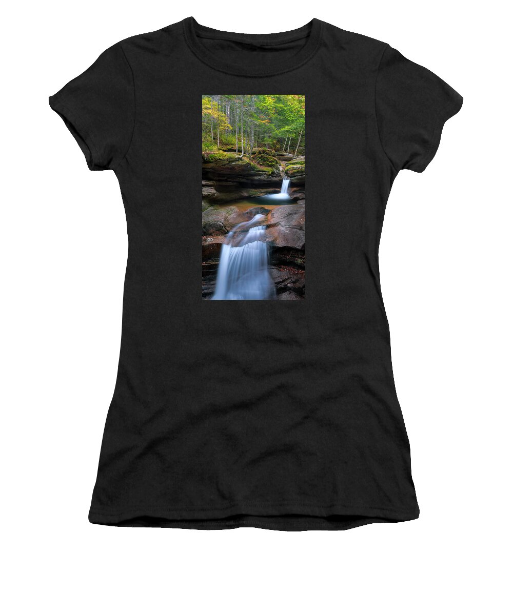 Swift River Women's T-Shirt featuring the photograph New Hampshire Sabbaday Falls Panorama by Ranjay Mitra