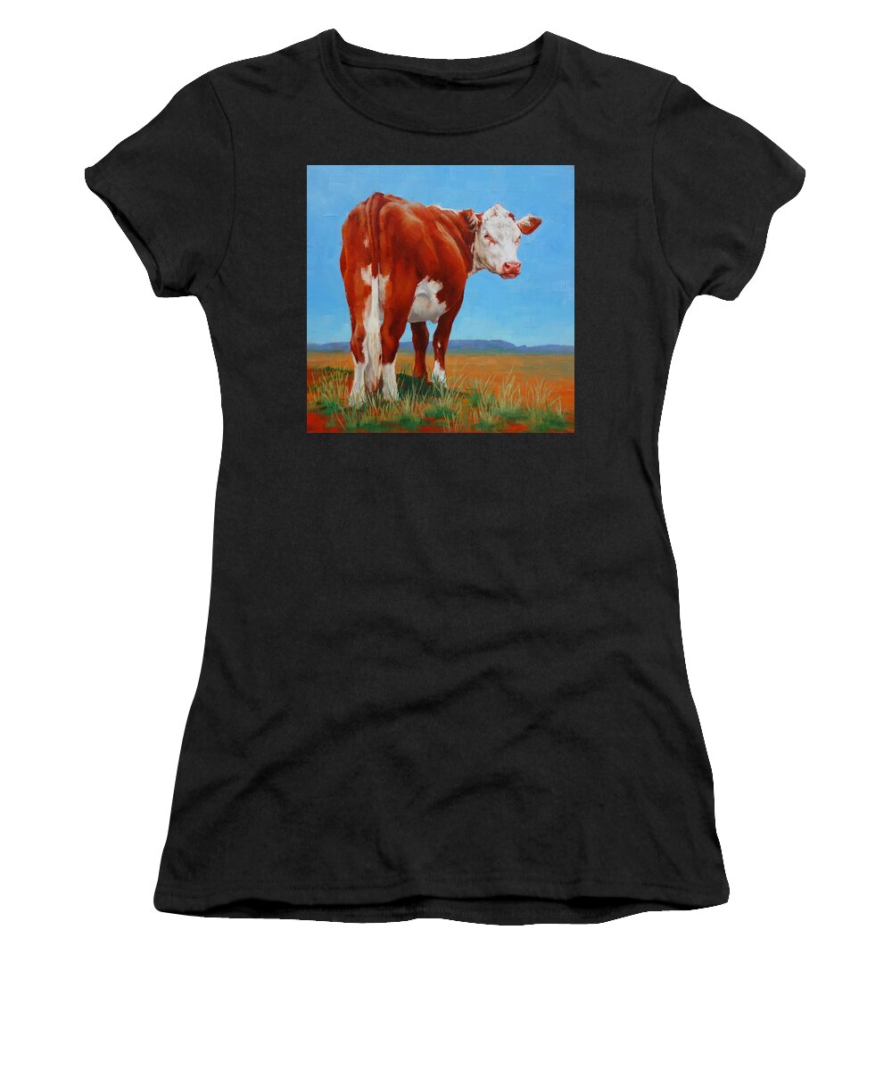 Cow Women's T-Shirt featuring the painting New Horizons Undecided by Margaret Stockdale