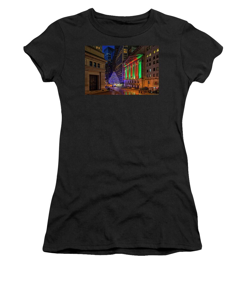 Wall Street Women's T-Shirt featuring the photograph New York City Stock Exchange Wall Street NYSE by Susan Candelario