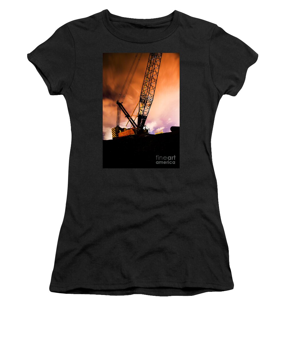 Crane Women's T-Shirt featuring the photograph Night Infrastructure Building Construction by Jorgo Photography