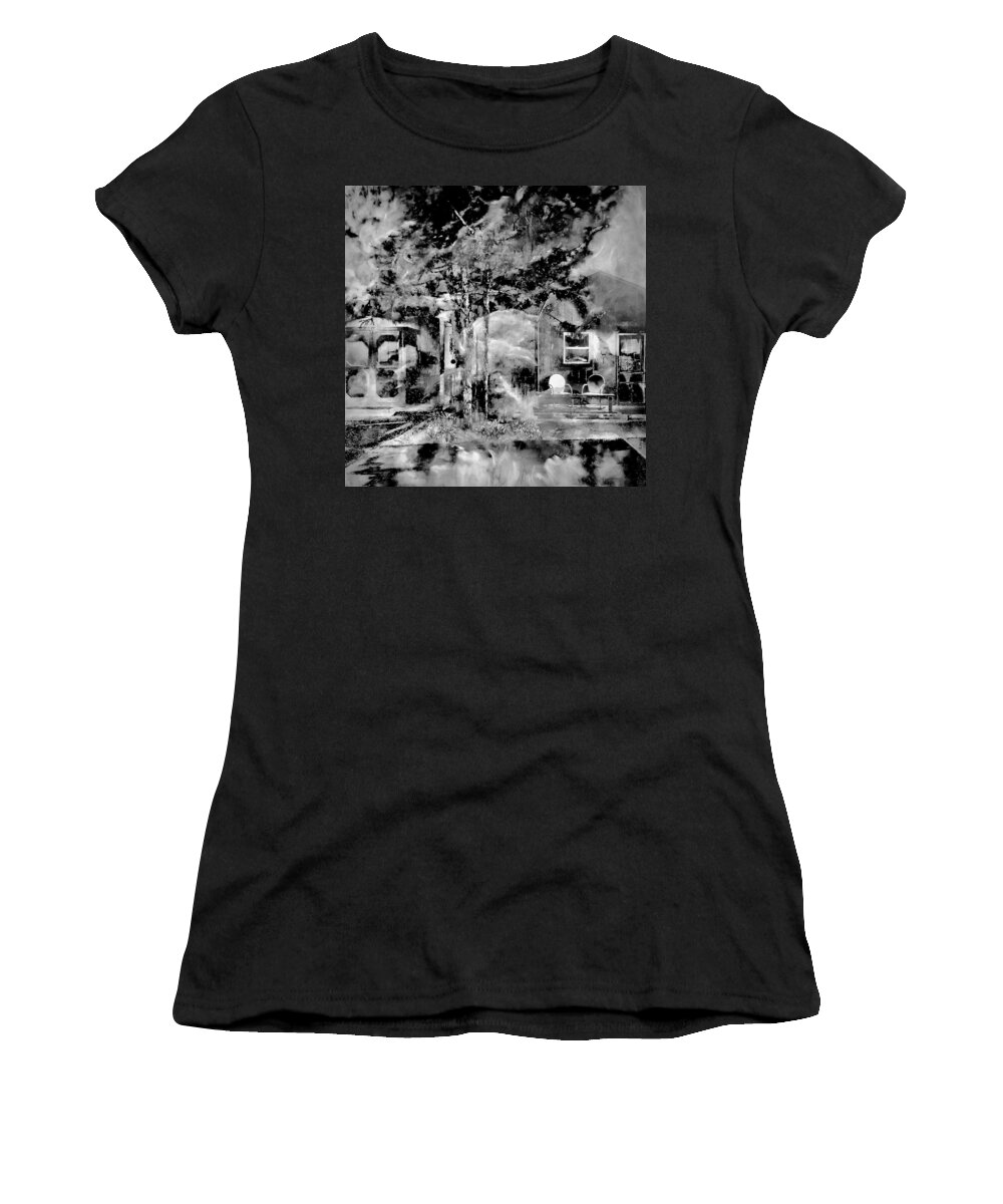 Black And White Women's T-Shirt featuring the digital art Night Light Black and White by Theresa Marie Johnson