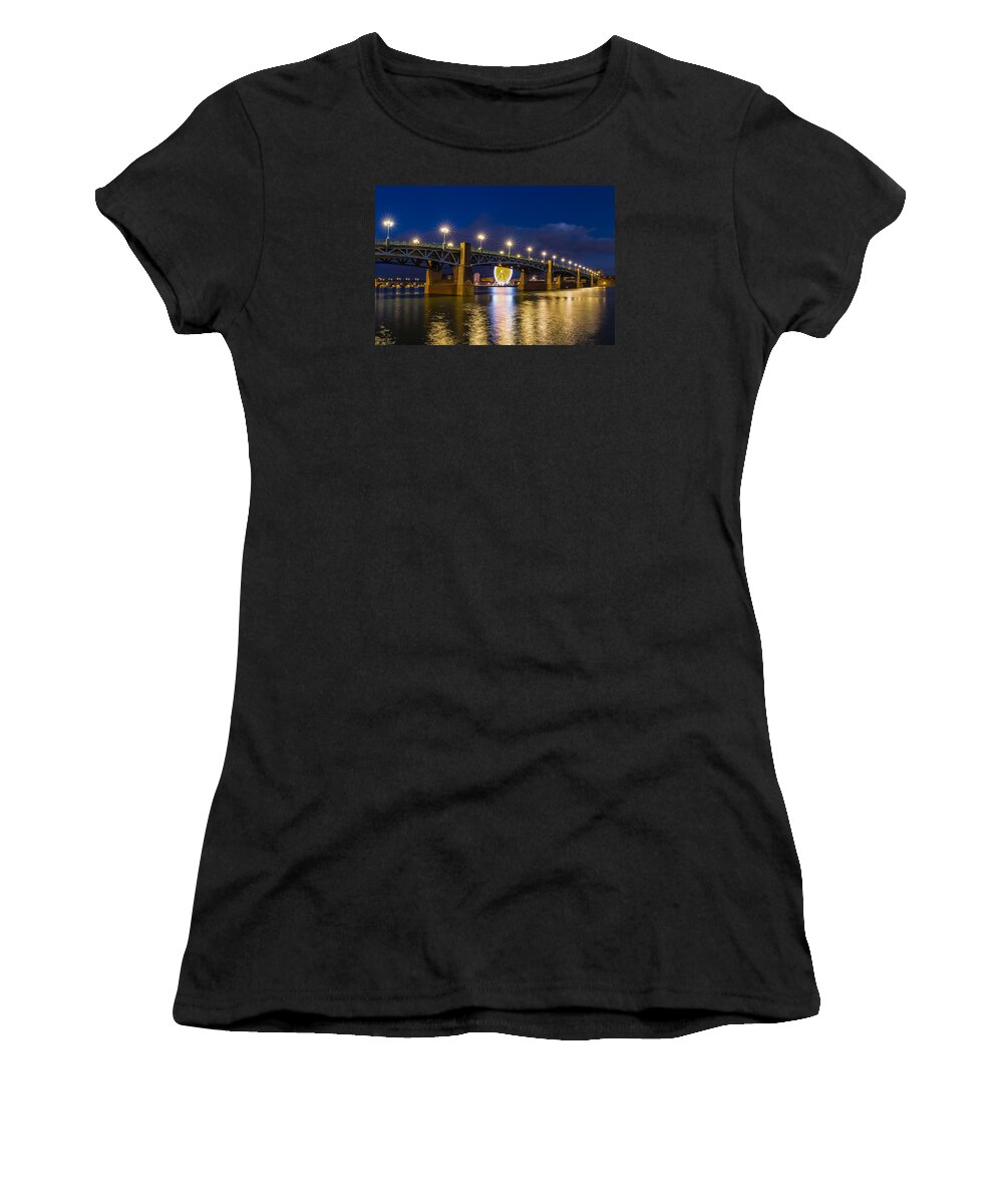Bridge Women's T-Shirt featuring the photograph Night shot of the Pont Saint-Pierre by Semmick Photo